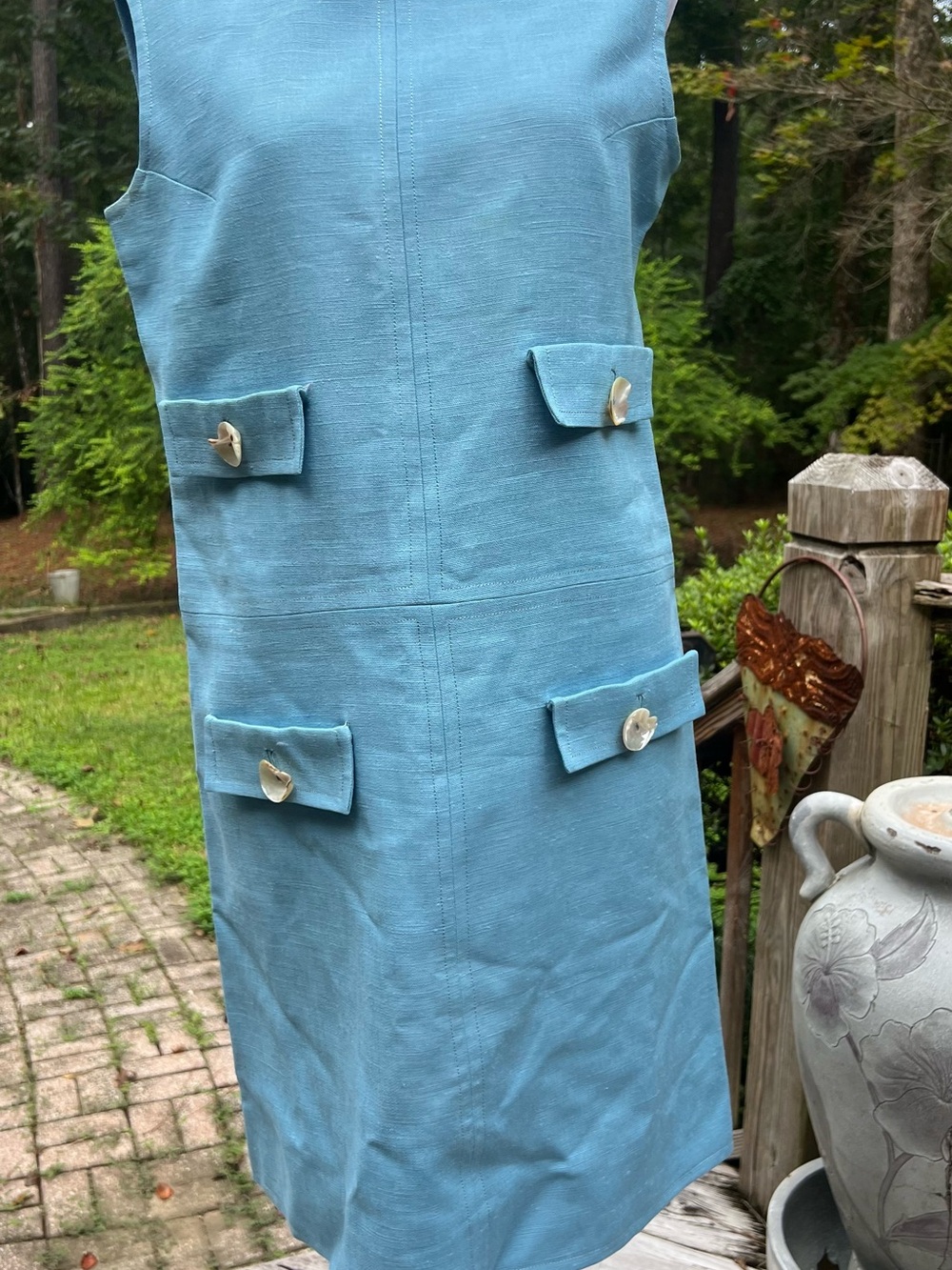 Handmade Aqua Blue 60s Mod Shift Dress S Shell Statement Buttons